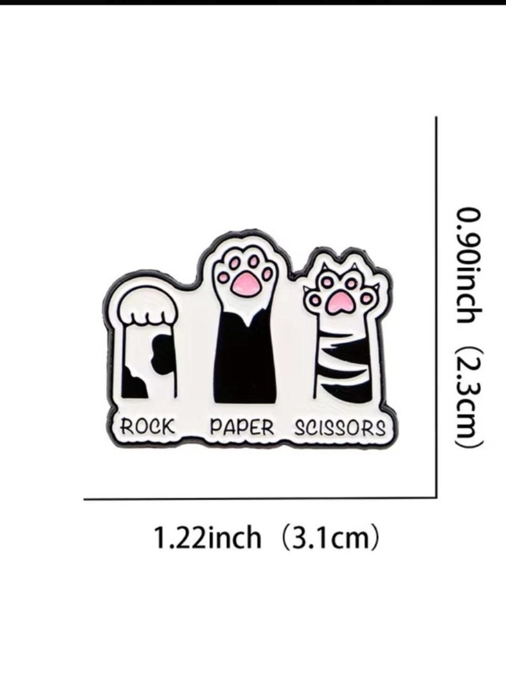 Rock Paper Scissors Cat Paw Enamel Pin - Black, White & Pink - Picture 3 of 3